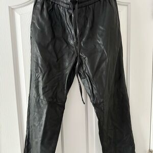 Women Black Pleather Ankle Length Pull-On Pants